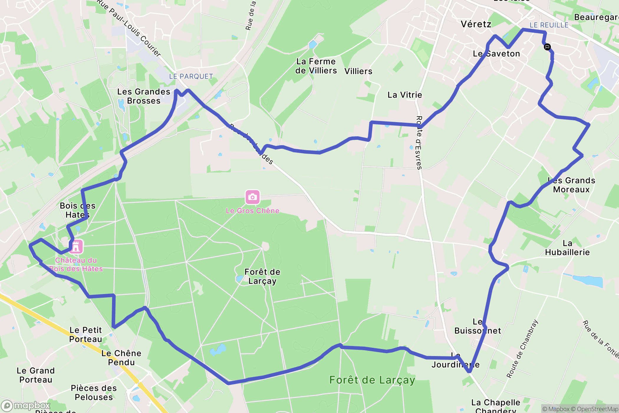 Véretz : carte du parcours de randonnée - France
