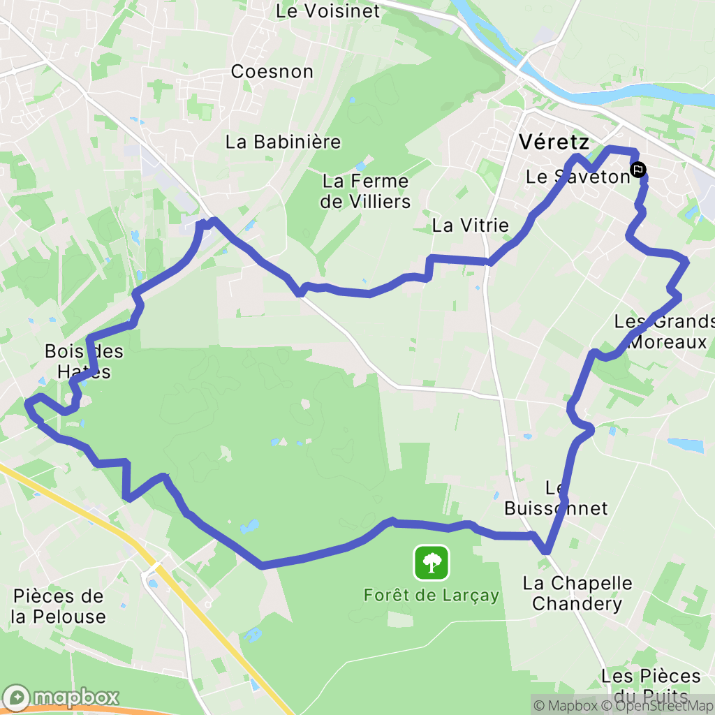 Véretz : carte du parcours de randonnée - France