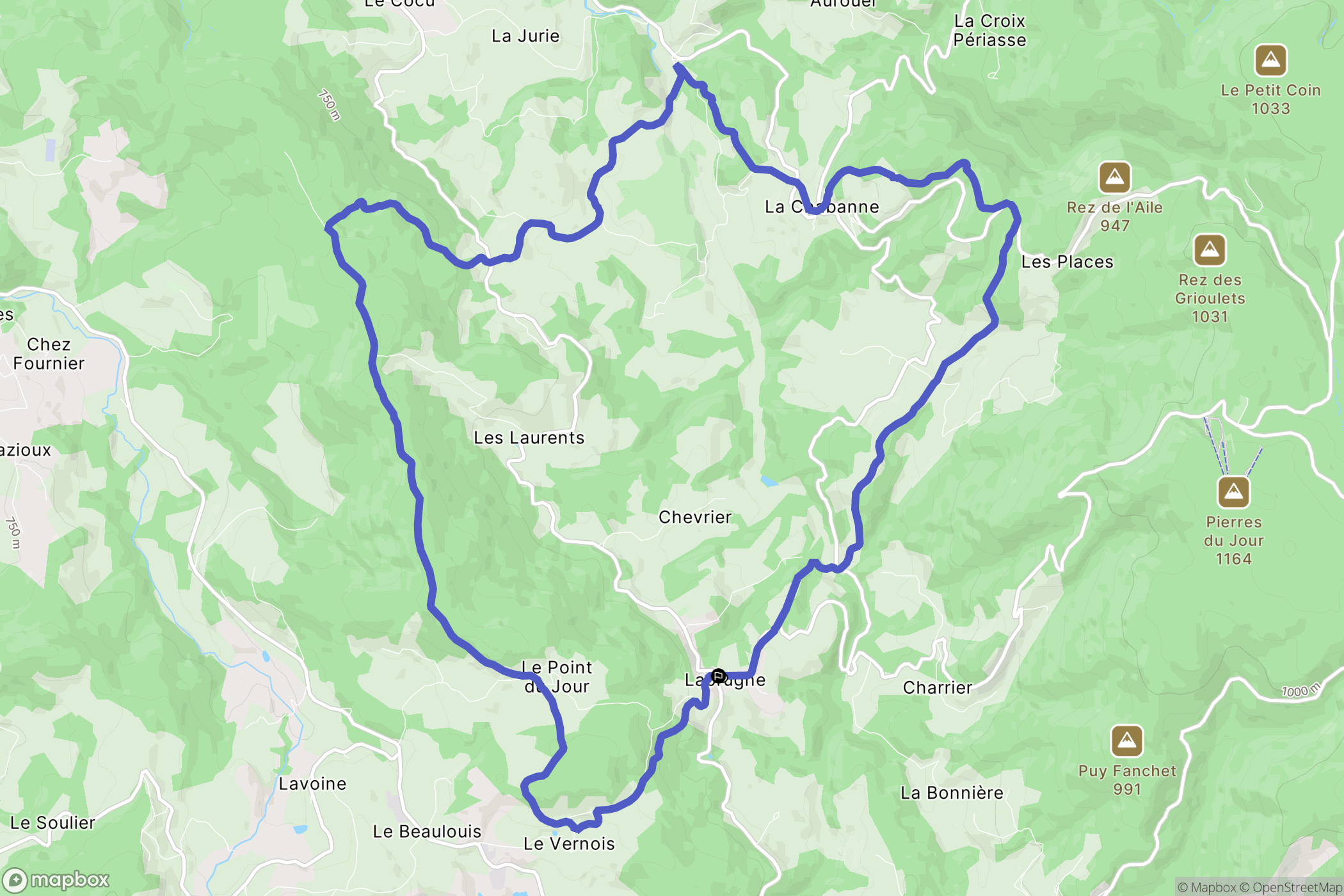 Laprugne : carte du parcours de randonnée - France