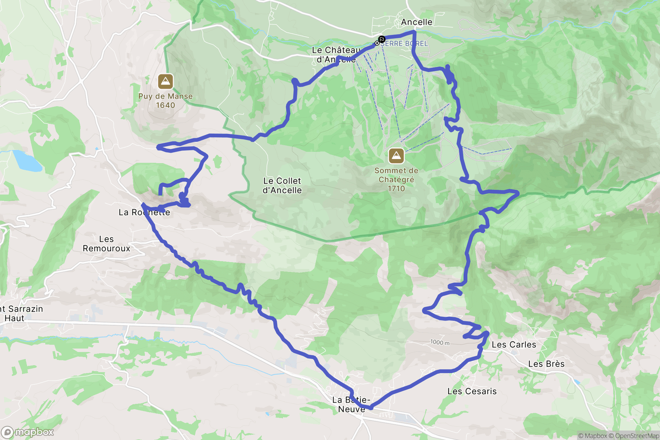 Ancelle : carte du parcours de randonnée - France
