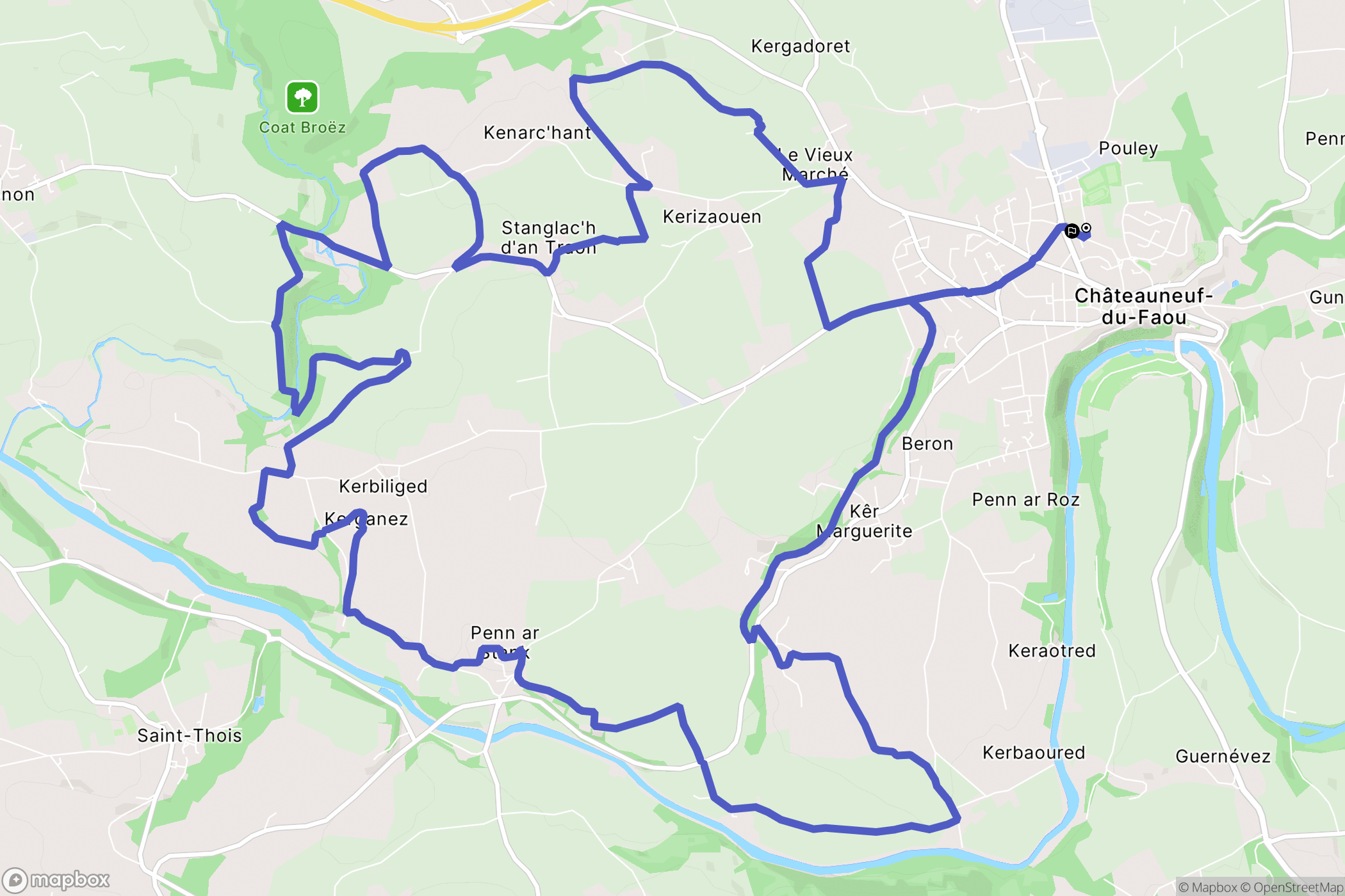 Châteauneuf-du-Faou : carte du parcours de randonnée - France