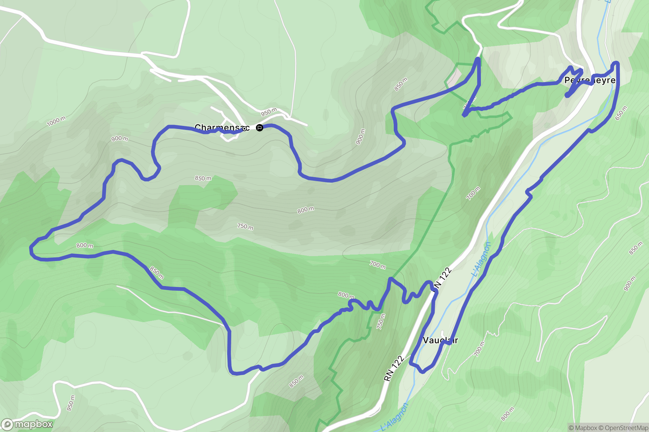 Charmensac : carte du parcours de randonnée - France
