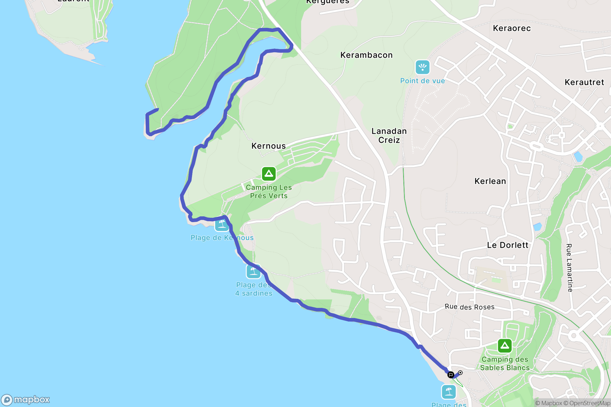 Concarneau : carte du parcours de randonnée - France