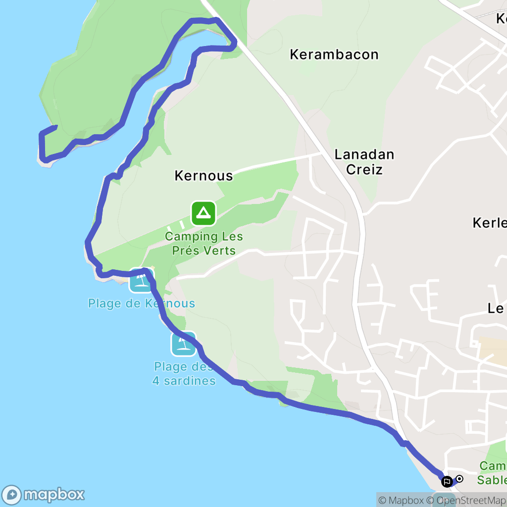 Concarneau : carte du parcours de randonnée - France