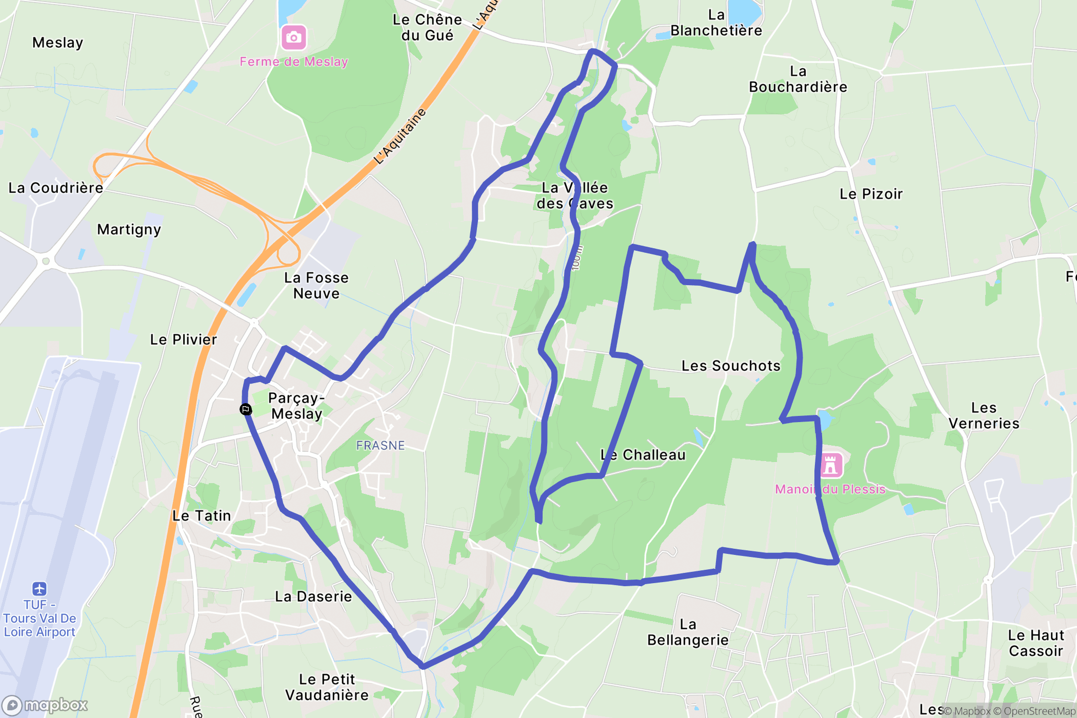 Parçay-Meslay : carte du parcours de randonnée - France
