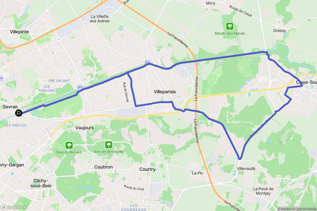 Sevran : carte du parcours de randonnée - France