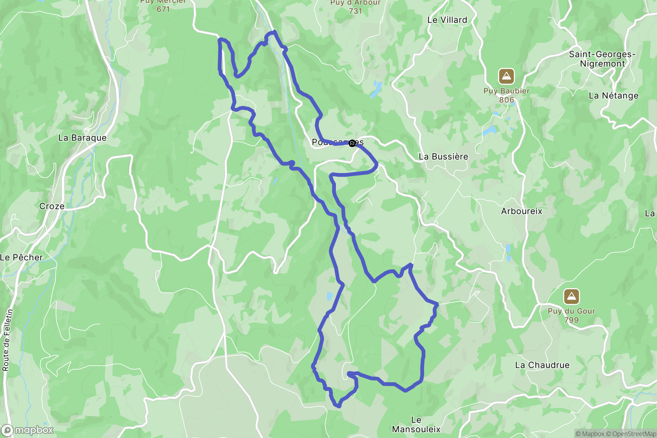 Poussanges : carte du parcours de randonnée - France