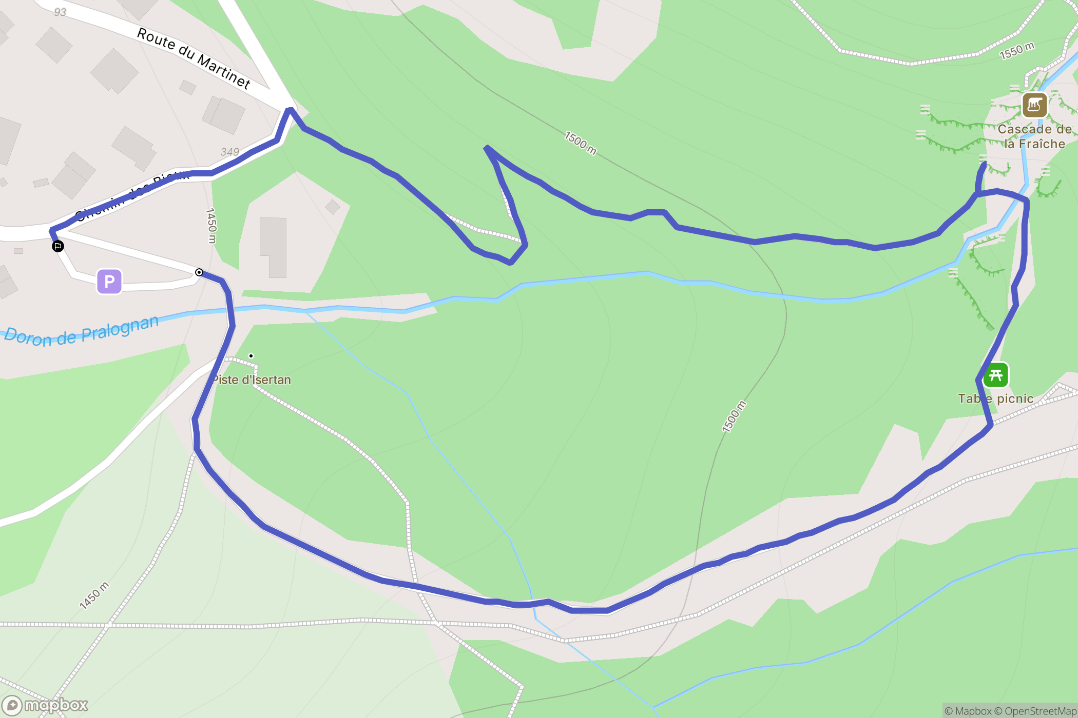 Pralognan-la-Vanoise : carte du parcours de randonnée - France