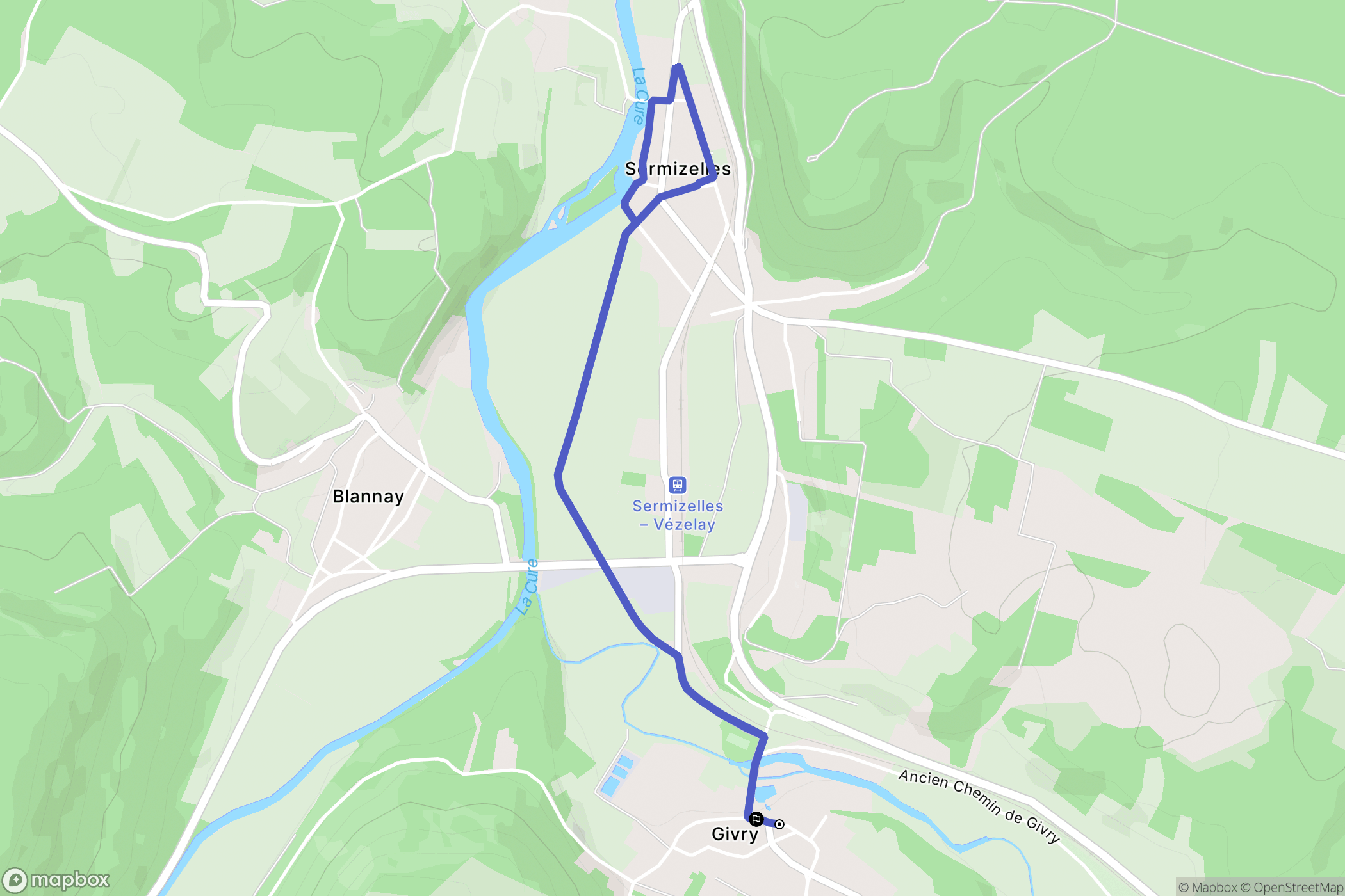 Givry : carte du parcours de randonnée - France