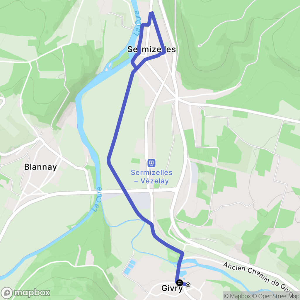 Givry : carte du parcours de randonnée - France