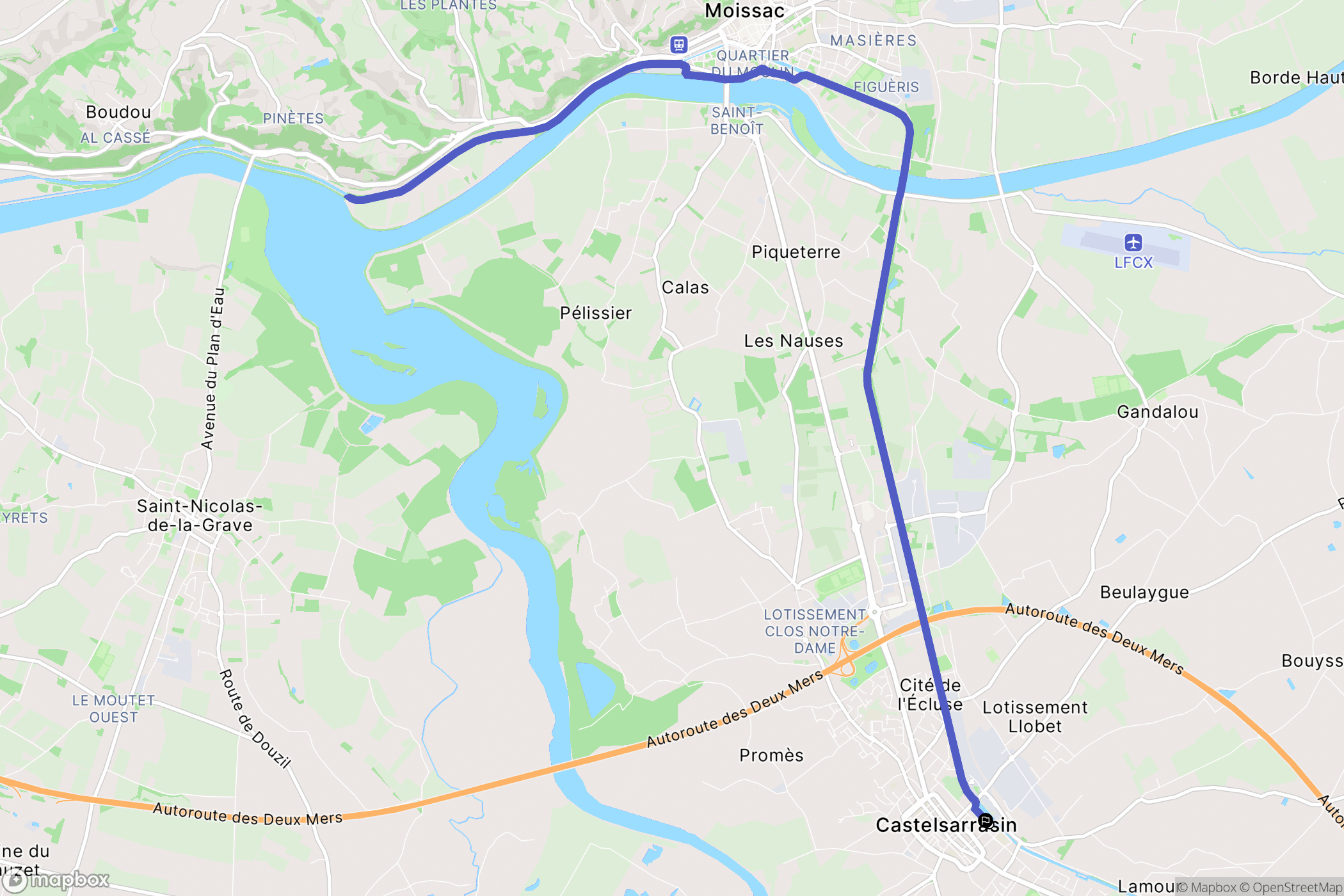Castelsarrasin : carte du parcours de randonnée - France