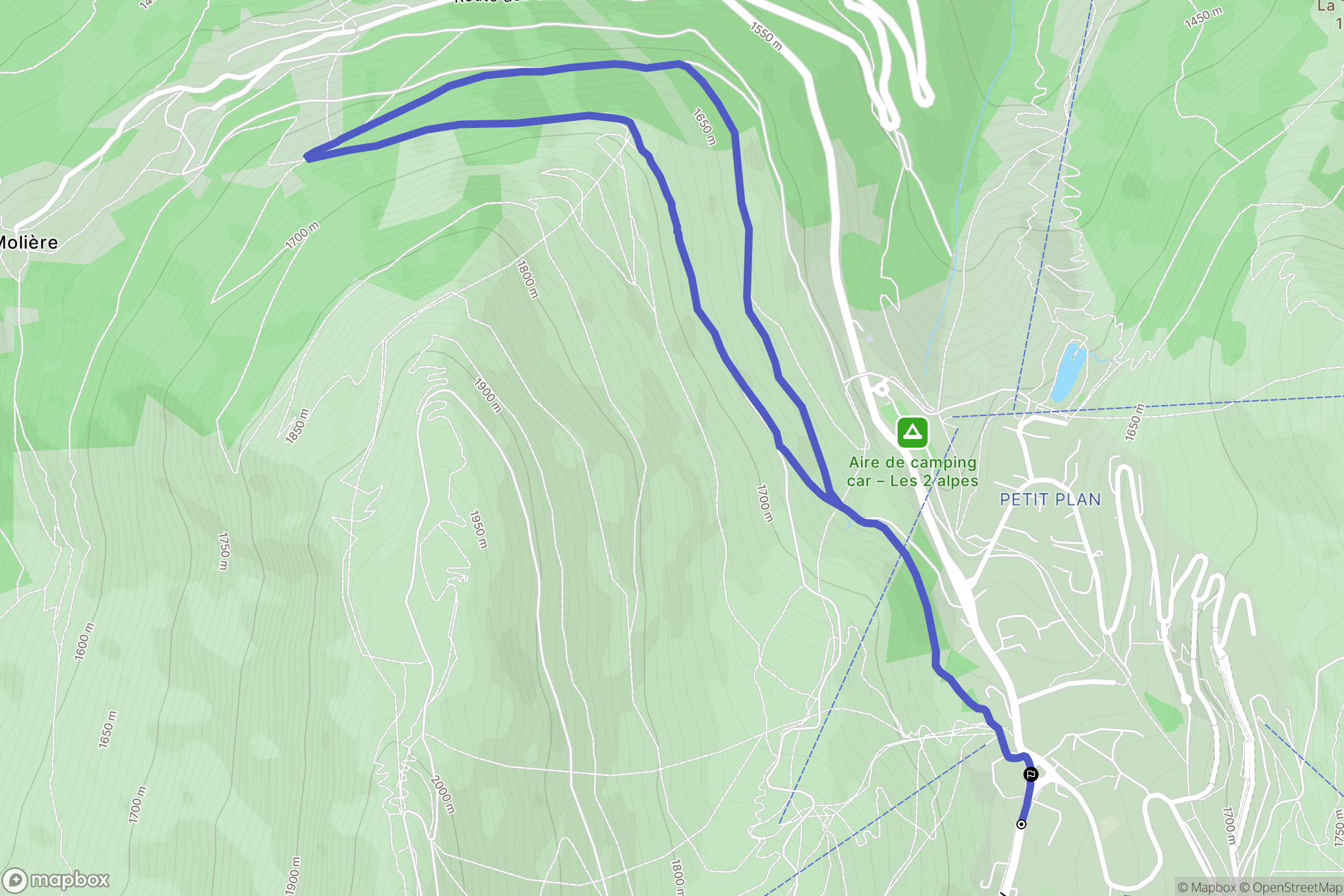 Les Deux Alpes : carte du parcours de randonnée - France