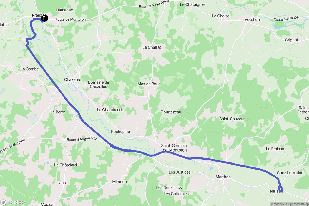 Pranzac : carte du parcours de randonnée - France