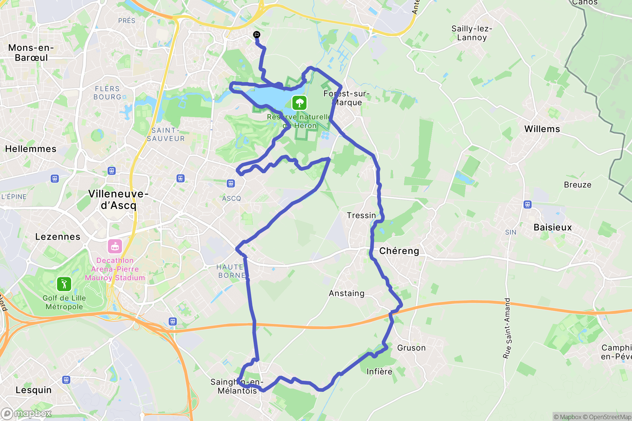 Villeneuve-d'Ascq : carte du parcours de randonnée - France