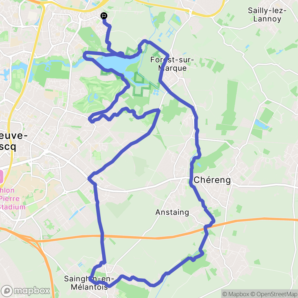 Villeneuve-d'Ascq : carte du parcours de randonnée - France