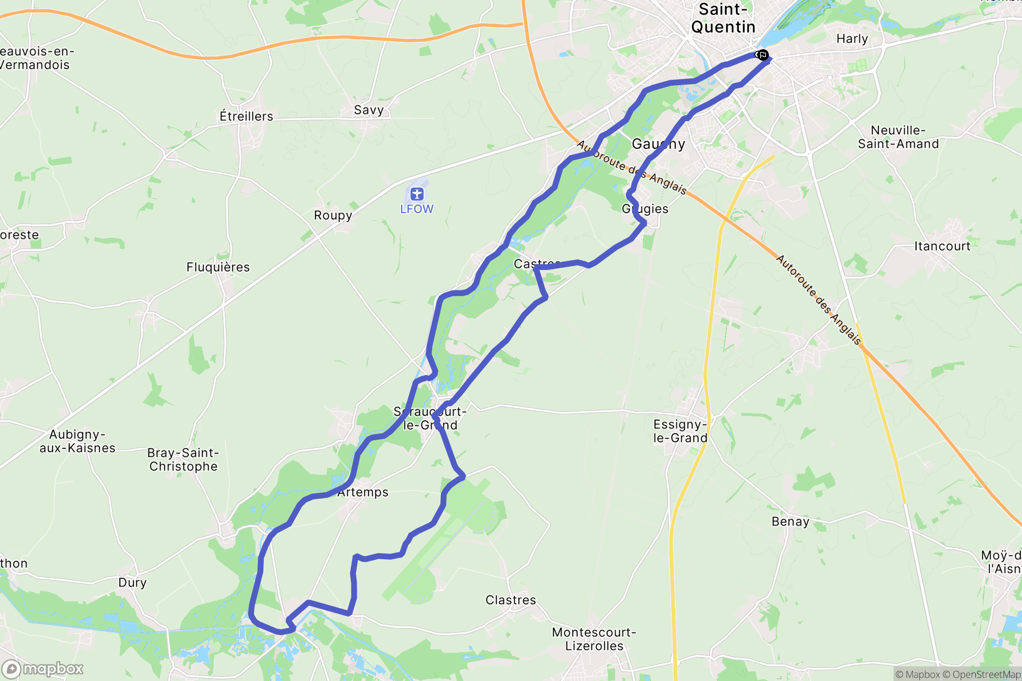 Saint-Quentin : carte du parcours de randonnée - France