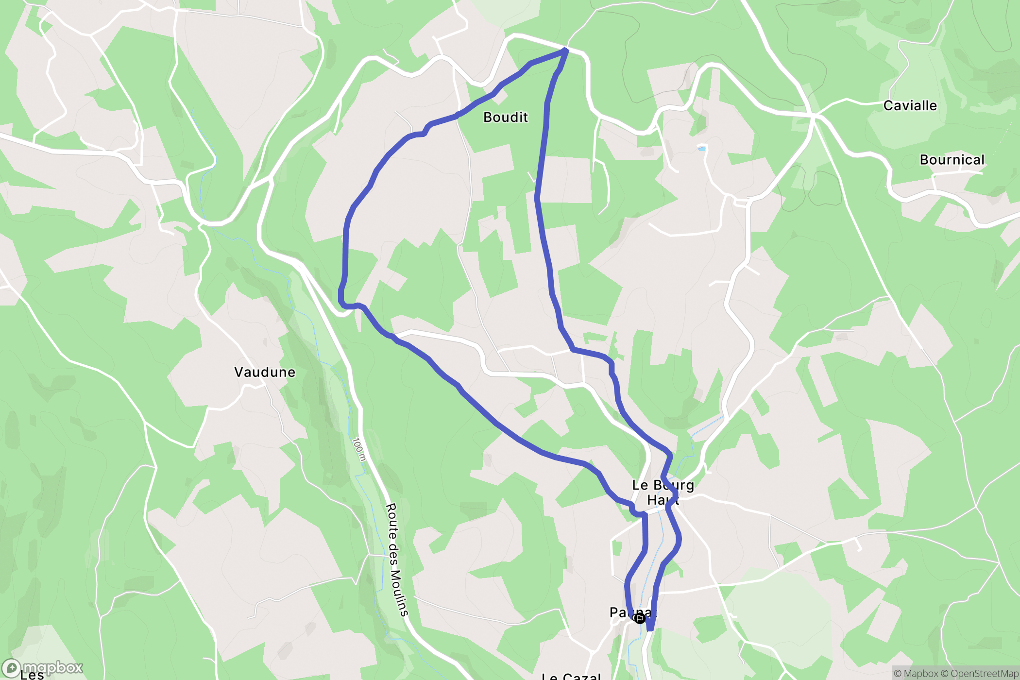 Paunat : carte du parcours de randonnée - France