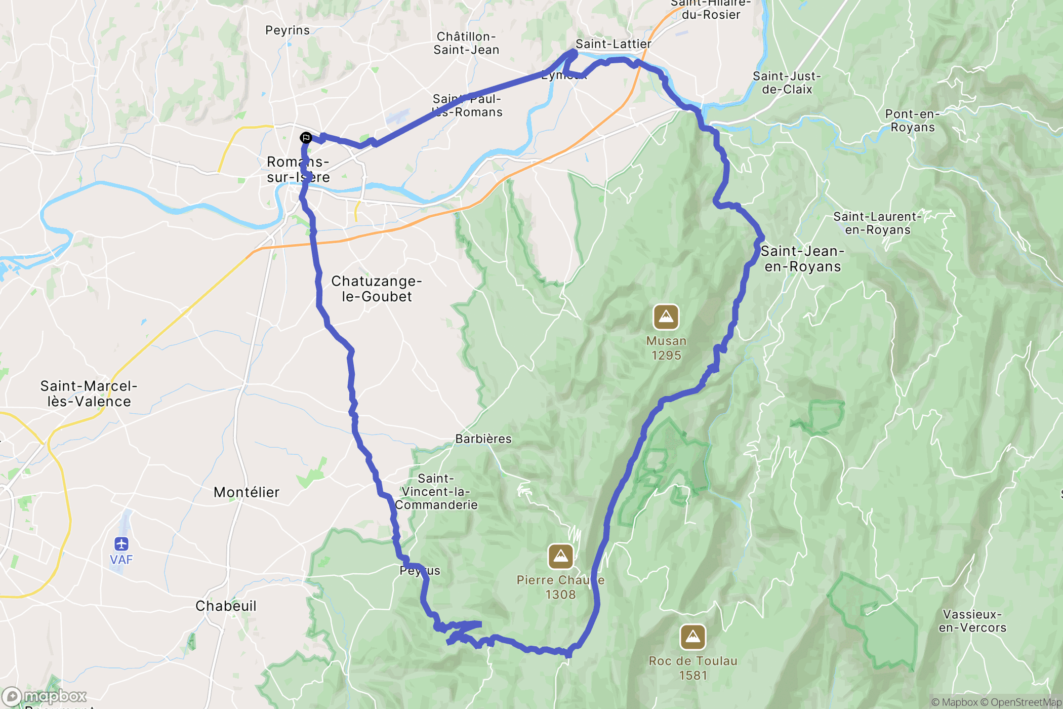 Romans-sur-Isère : carte du parcours de randonnée - France