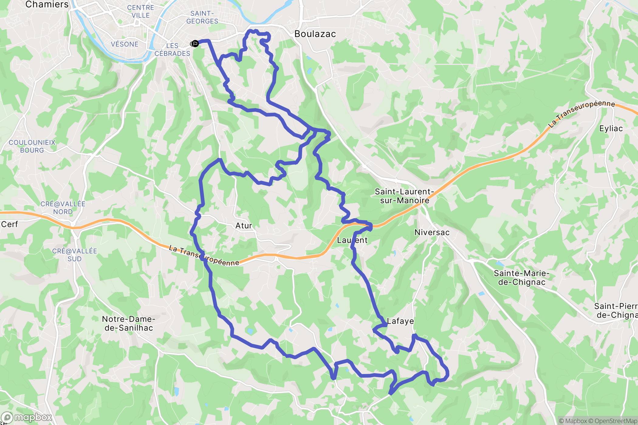 Périgueux : carte du parcours de randonnée - France