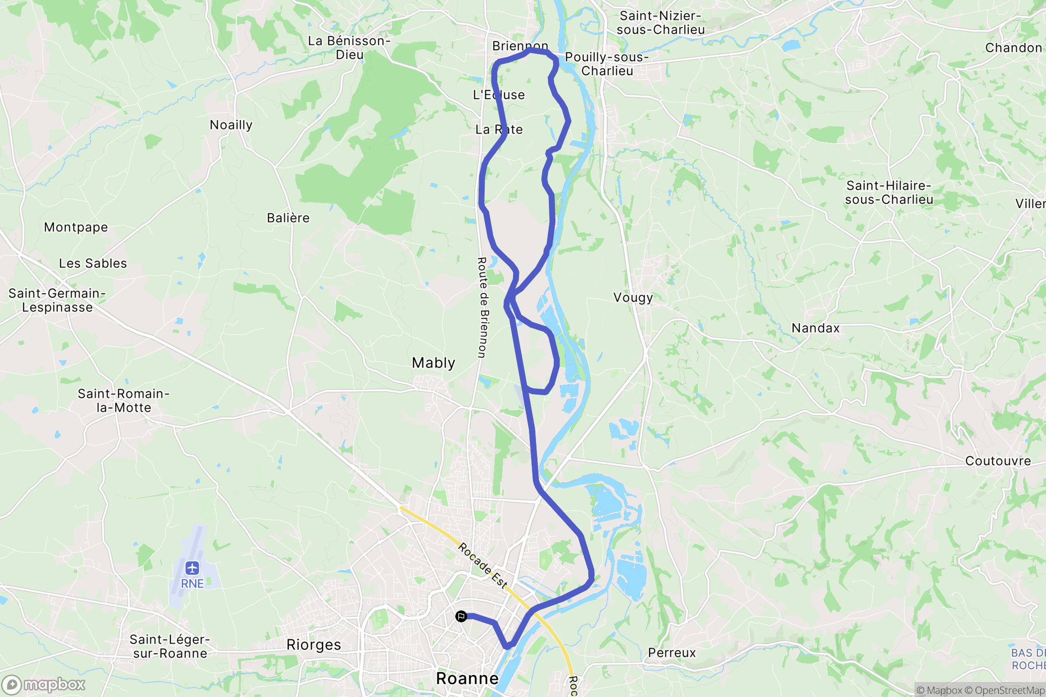 Roanne : carte du parcours de randonnée - France