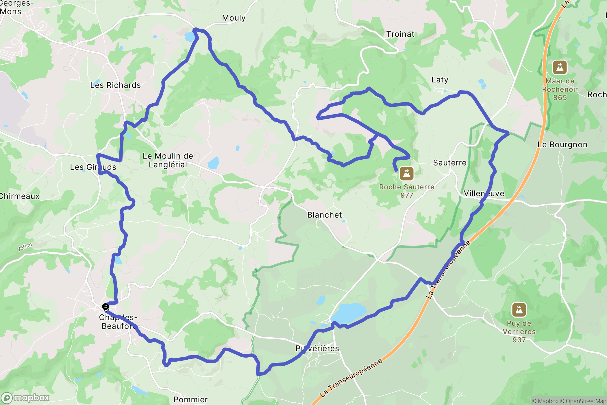 Chapdes-Beaufort : carte du parcours de randonnée - France
