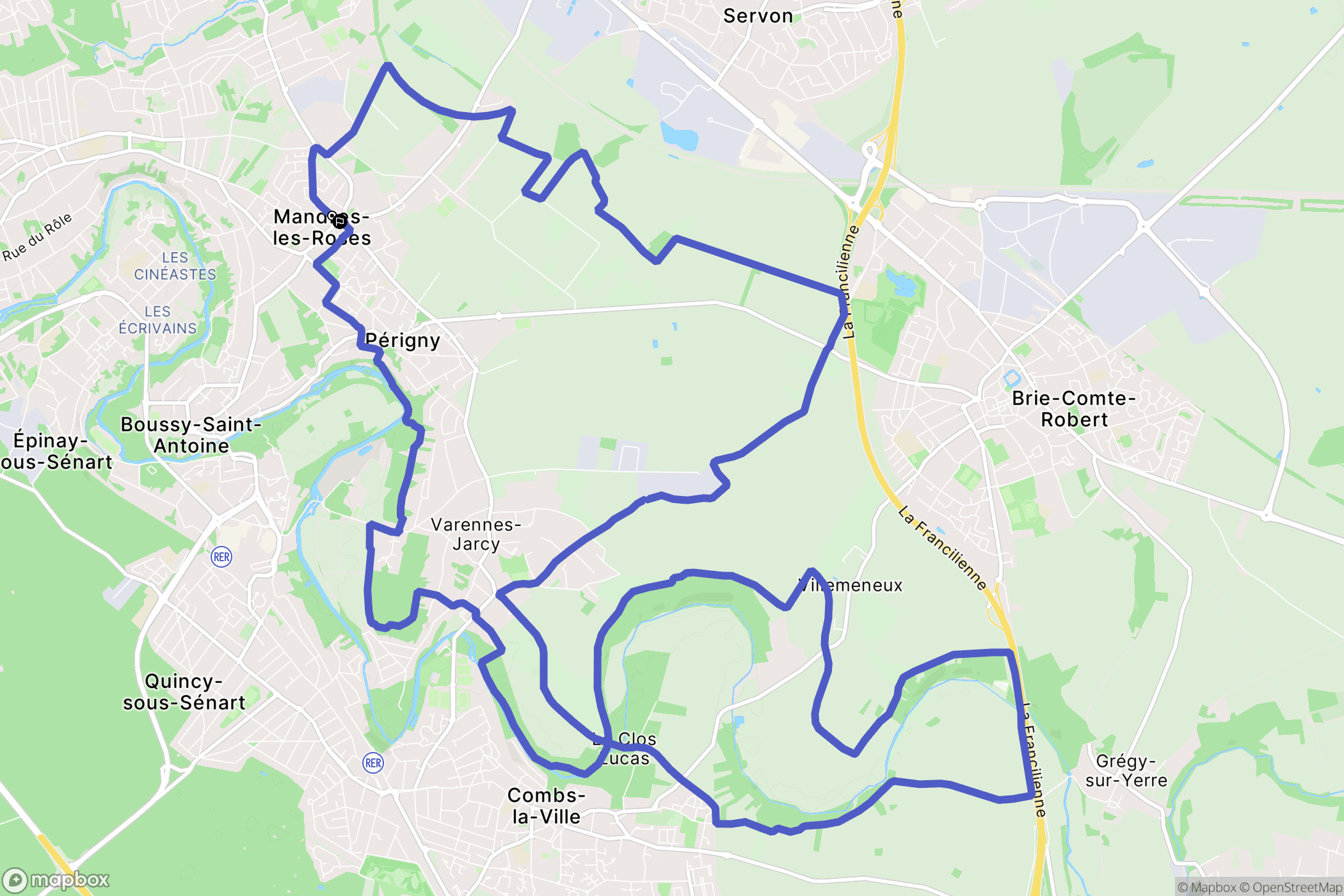 Mandres-les-Roses : carte du parcours de randonnée - France