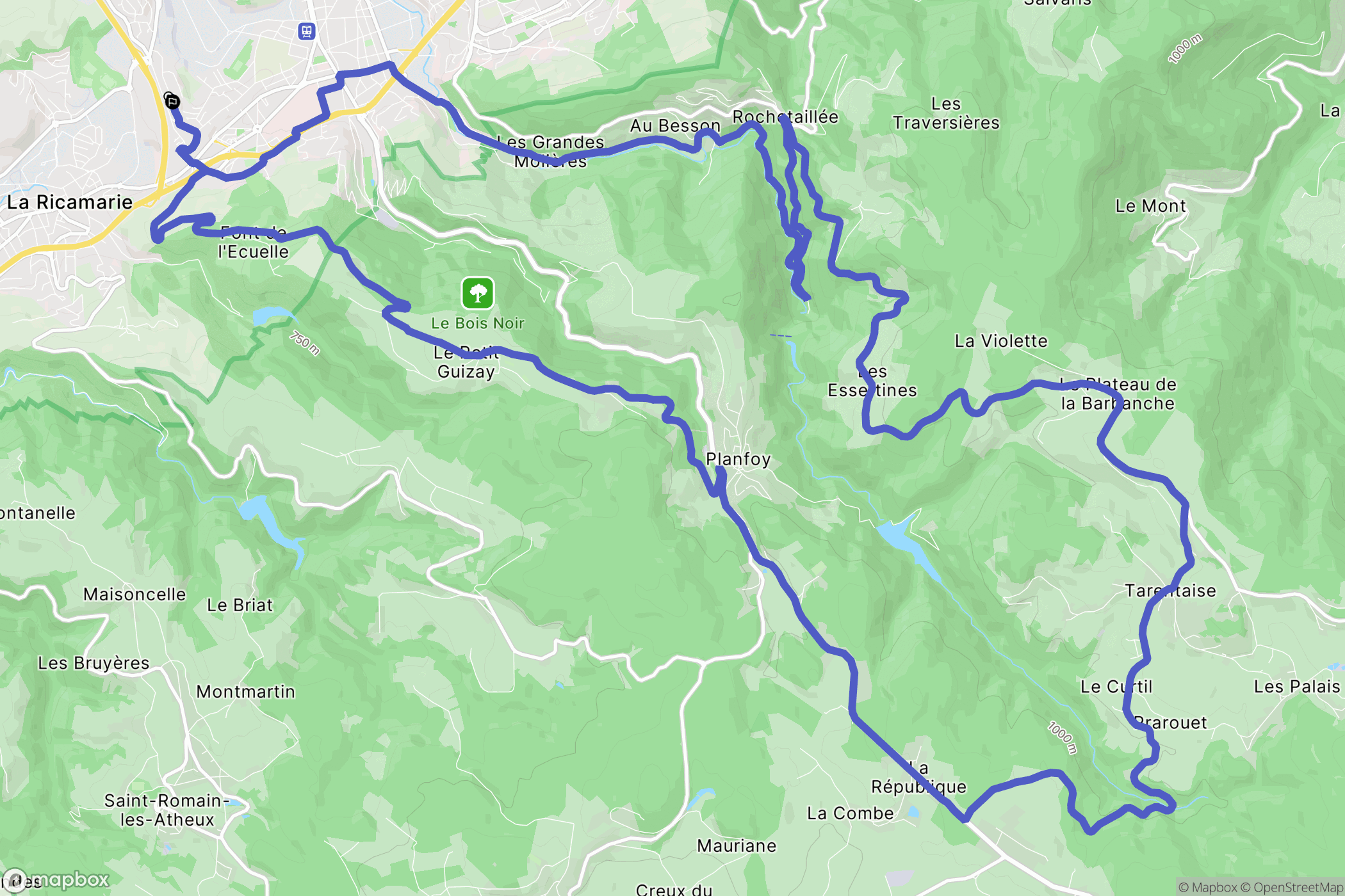 Saint-Étienne : carte du parcours de randonnée - France