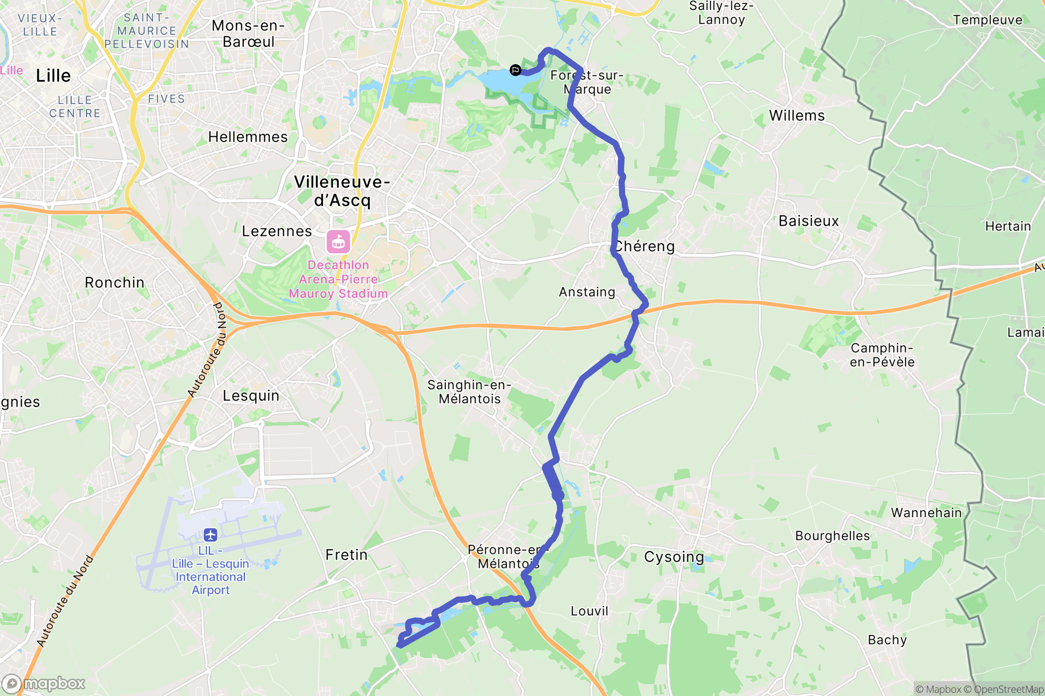 Villeneuve-d'Ascq : carte du parcours de randonnée - France