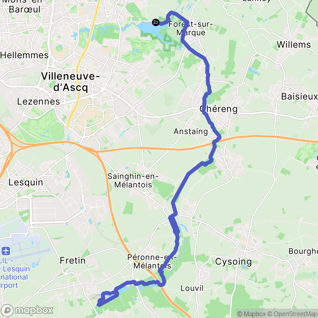 Villeneuve-d'Ascq : carte du parcours de randonnée - France