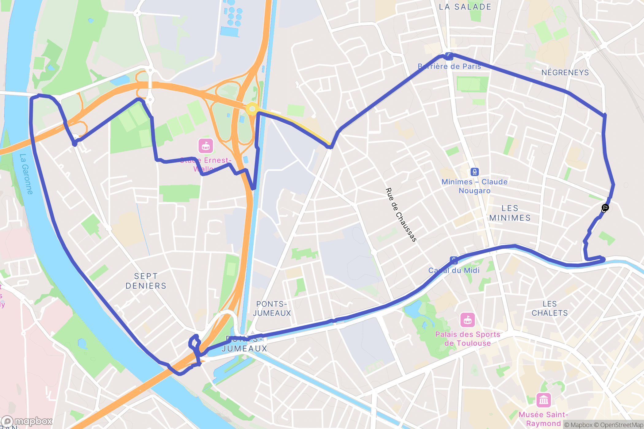 Toulouse : carte du parcours de randonnée - France