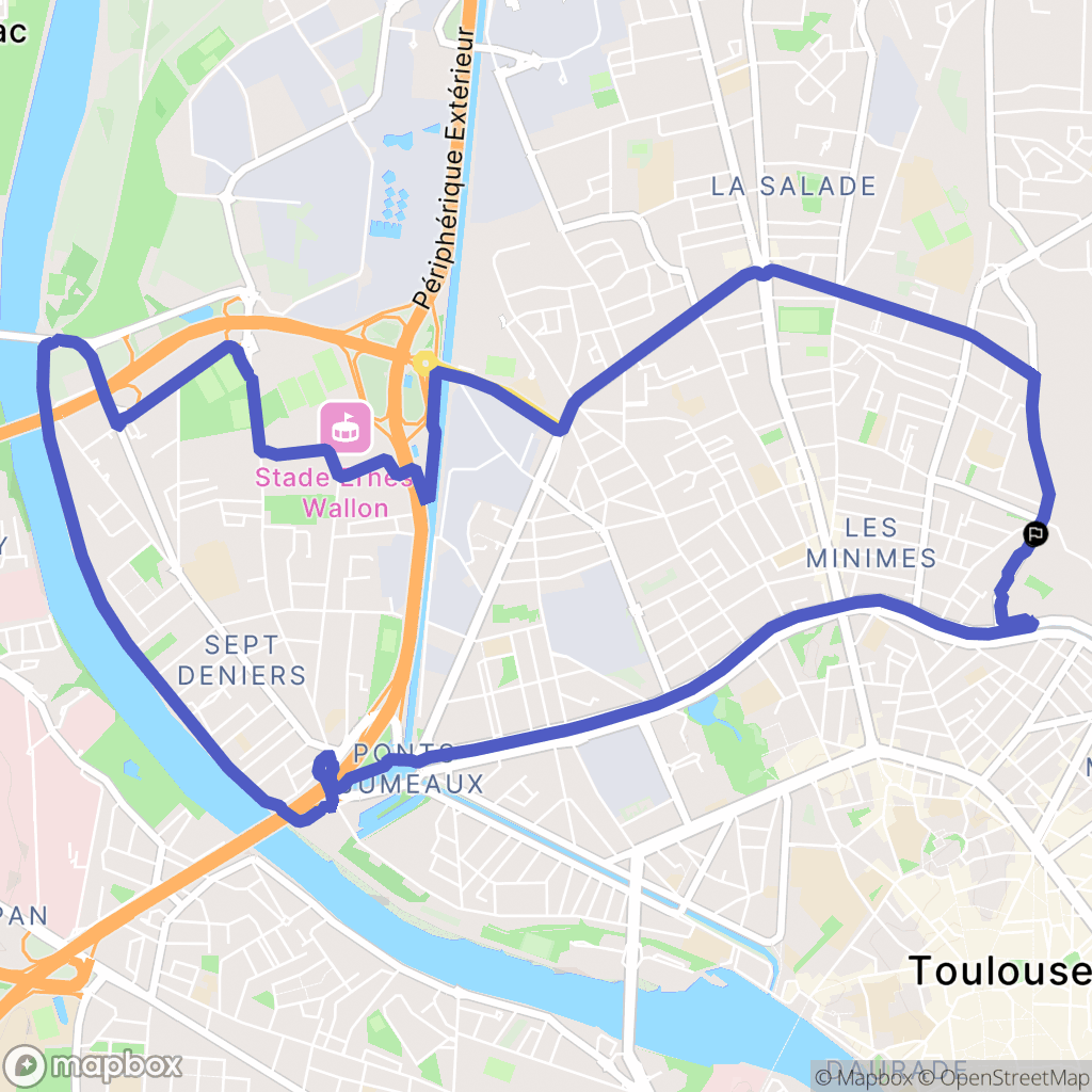 Toulouse : carte du parcours de randonnée - France
