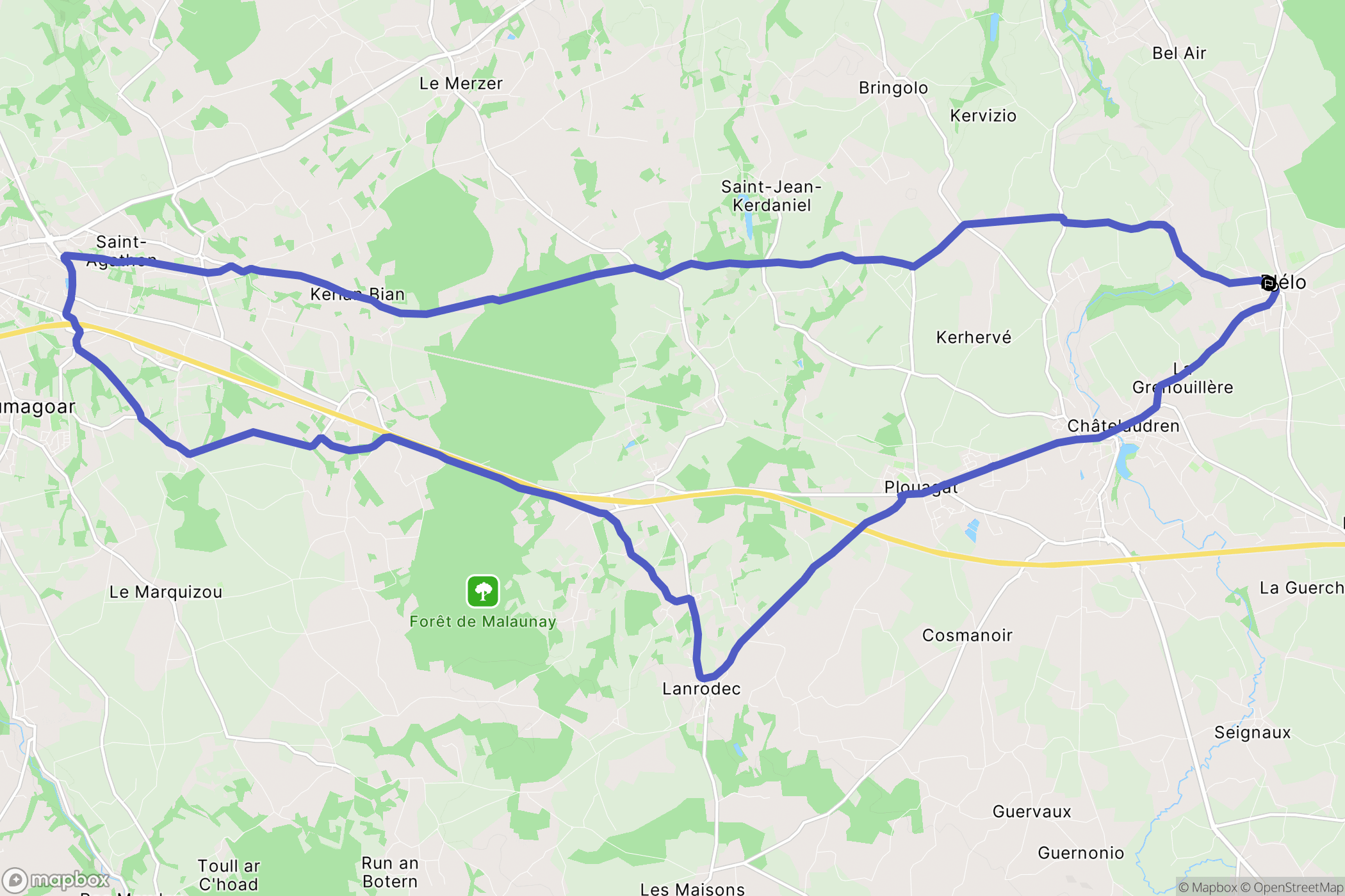 Plélo : carte du parcours de randonnée - France