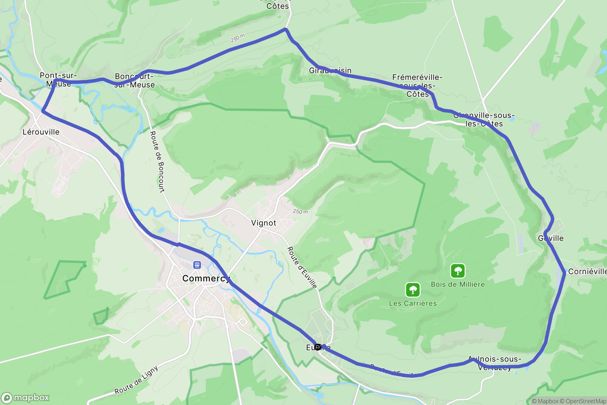 Euville : carte du parcours de randonnée - France