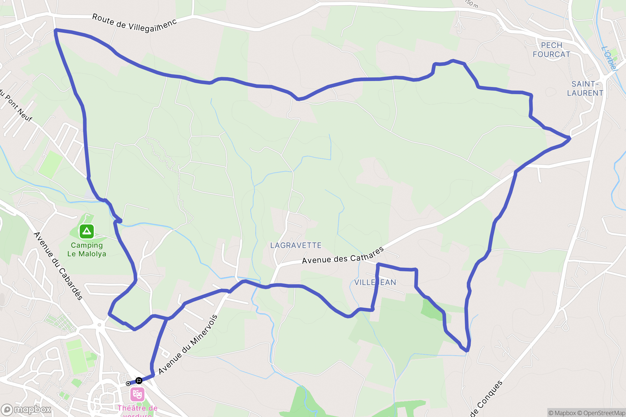 Villemoustaussou : carte du parcours de randonnée - France