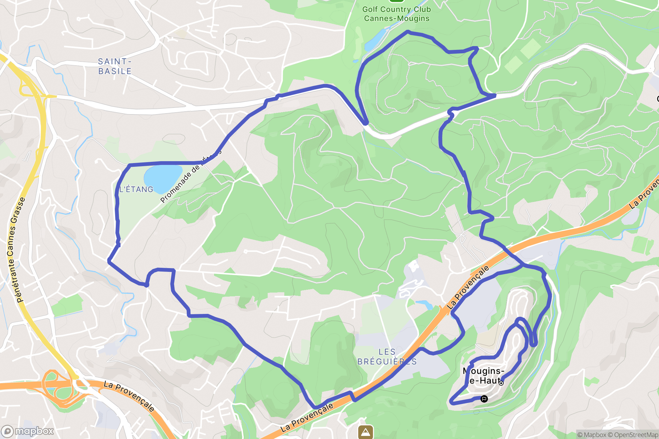 Mougins : carte du parcours de randonnée - France