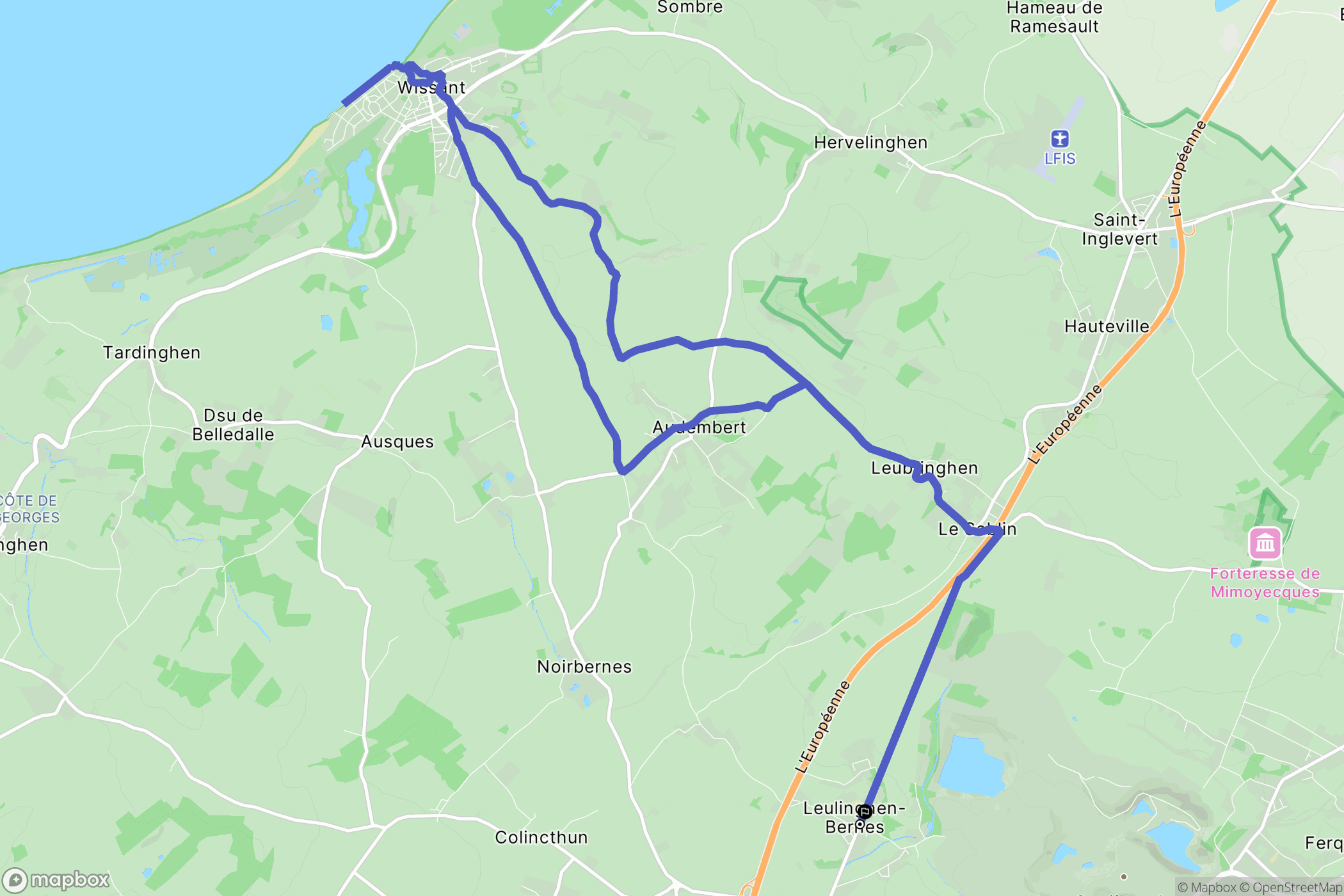 Leulinghen-Bernes : carte du parcours de randonnée - France