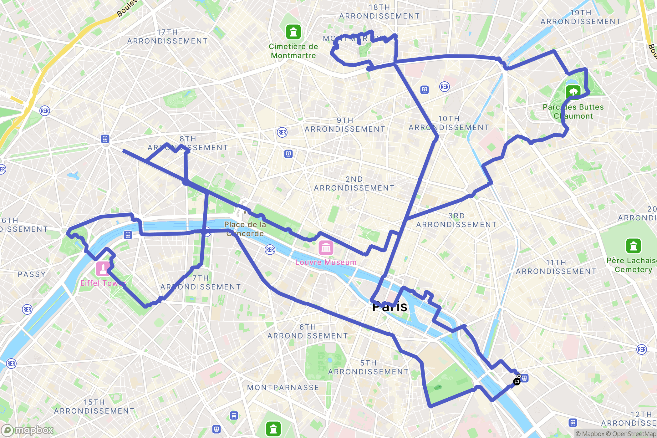 Paris : carte du parcours de randonnée - France