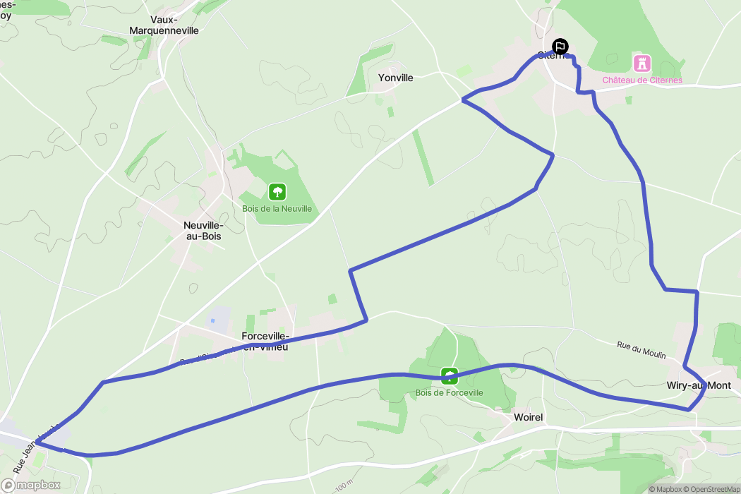 Citernes : carte du parcours de randonnée - France