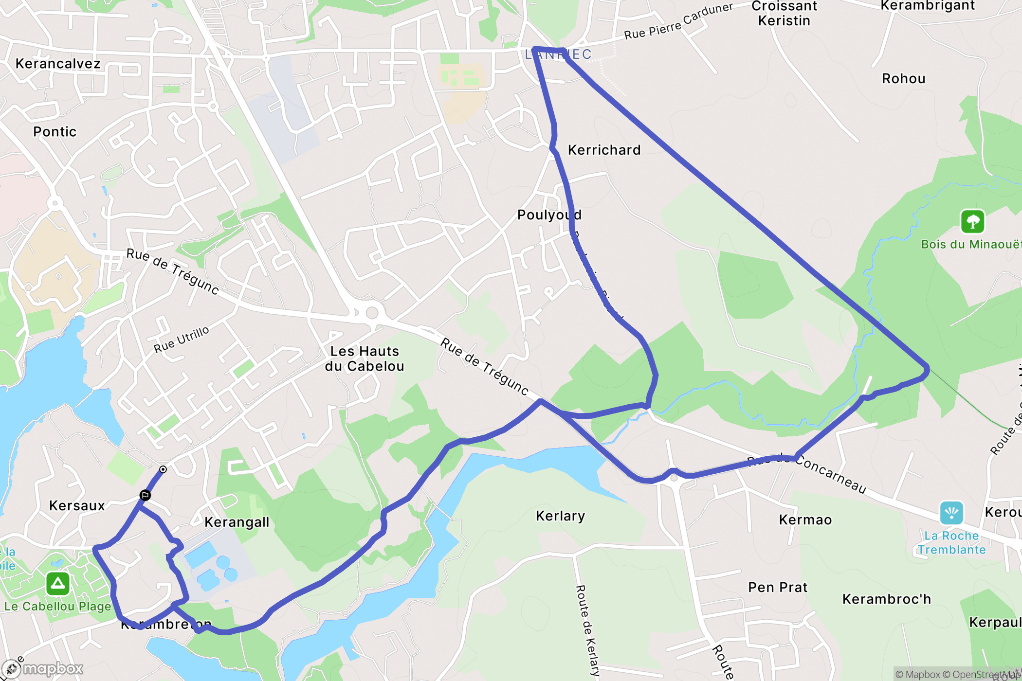 Concarneau : carte du parcours de randonnée - France