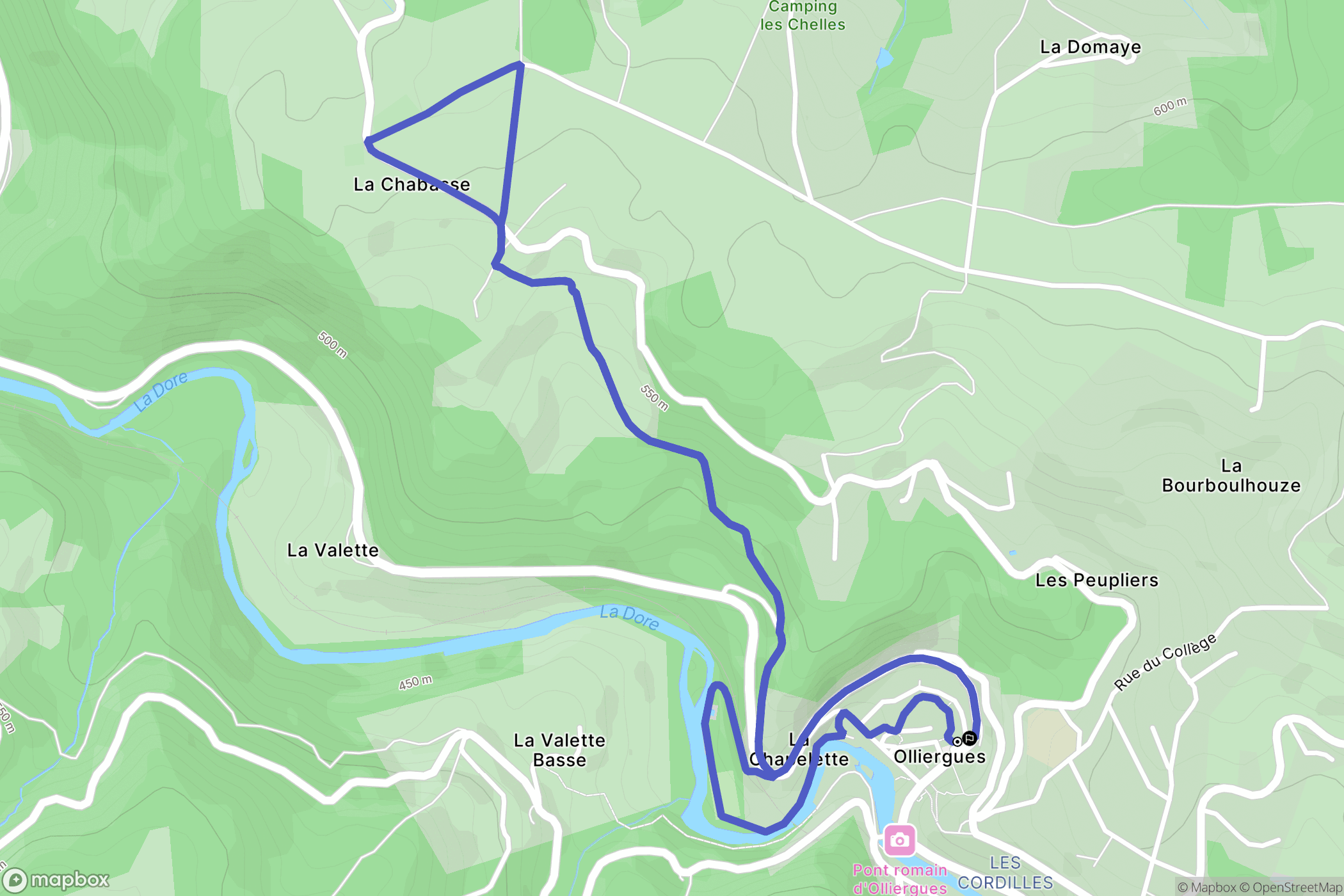 Olliergues : carte du parcours de randonnée - France