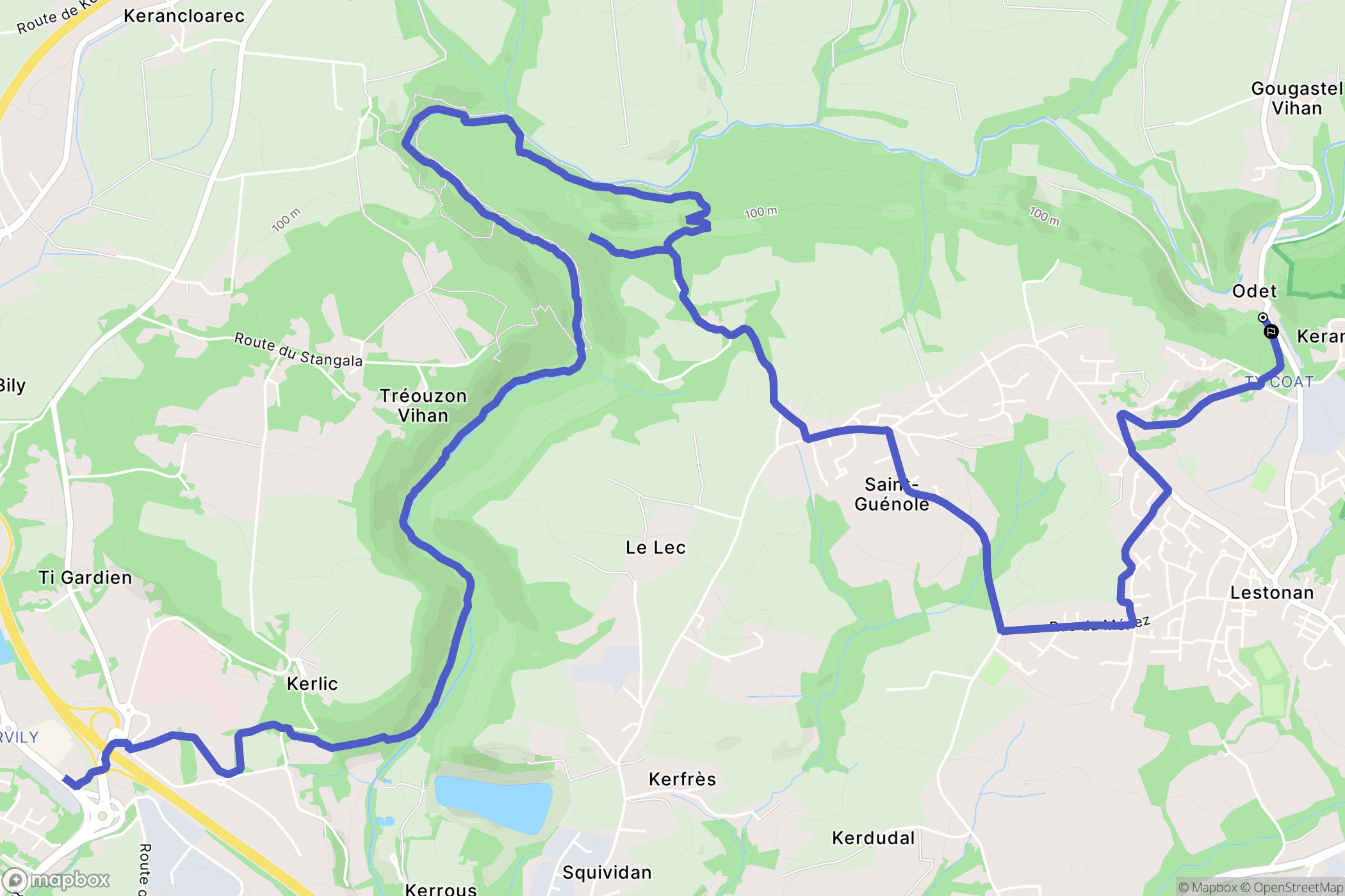 Ergué-Gabéric : carte du parcours de randonnée - France