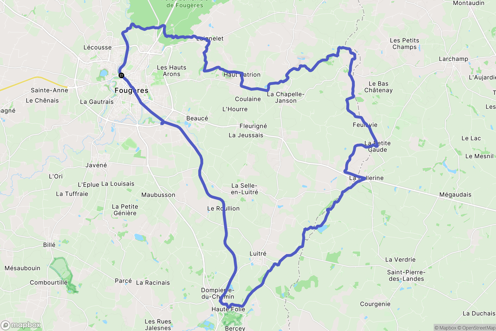 Fougères : carte du parcours de randonnée - France