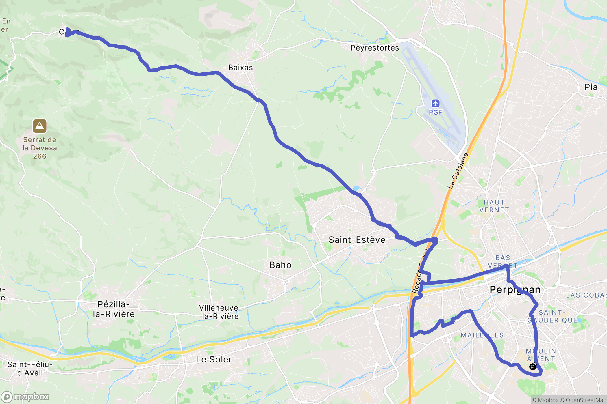 Perpignan : carte du parcours de randonnée - France