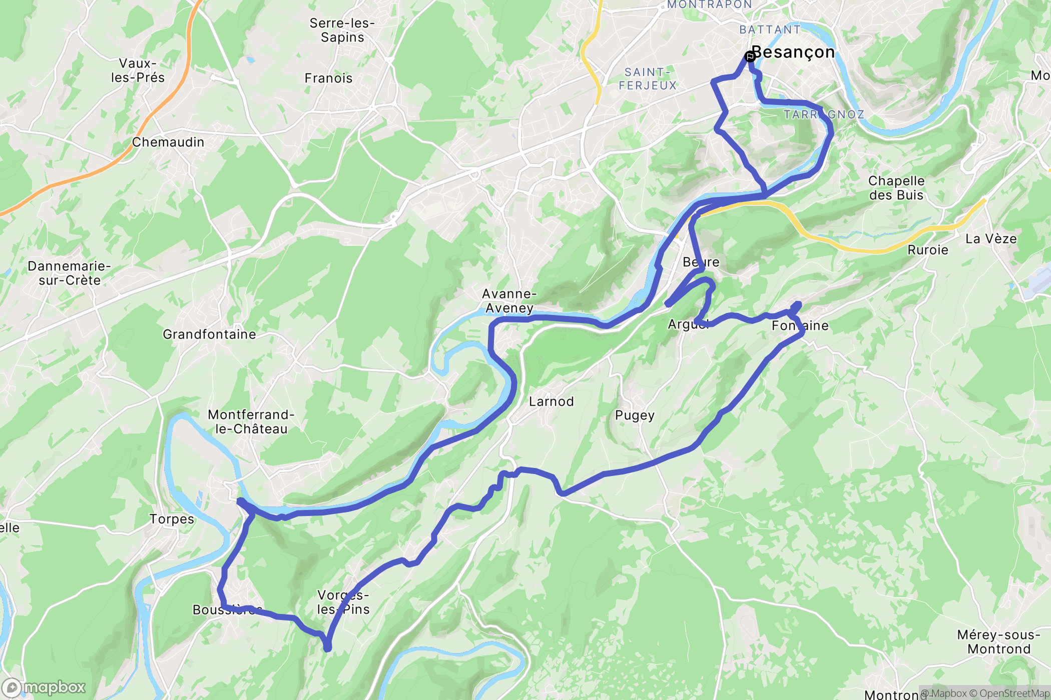 Besançon : carte du parcours de randonnée - France