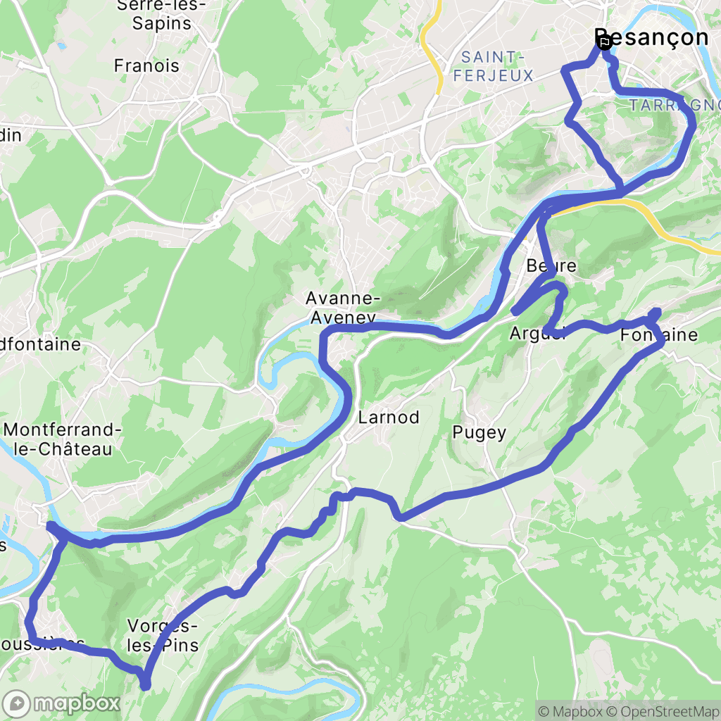 Besançon : carte du parcours de randonnée - France