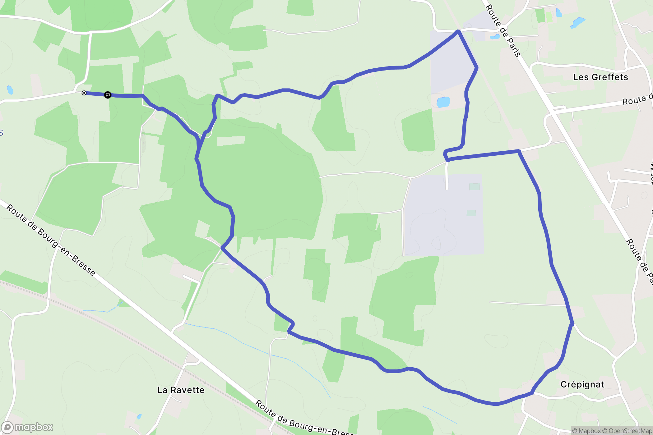 Polliat : carte du parcours de randonnée - France