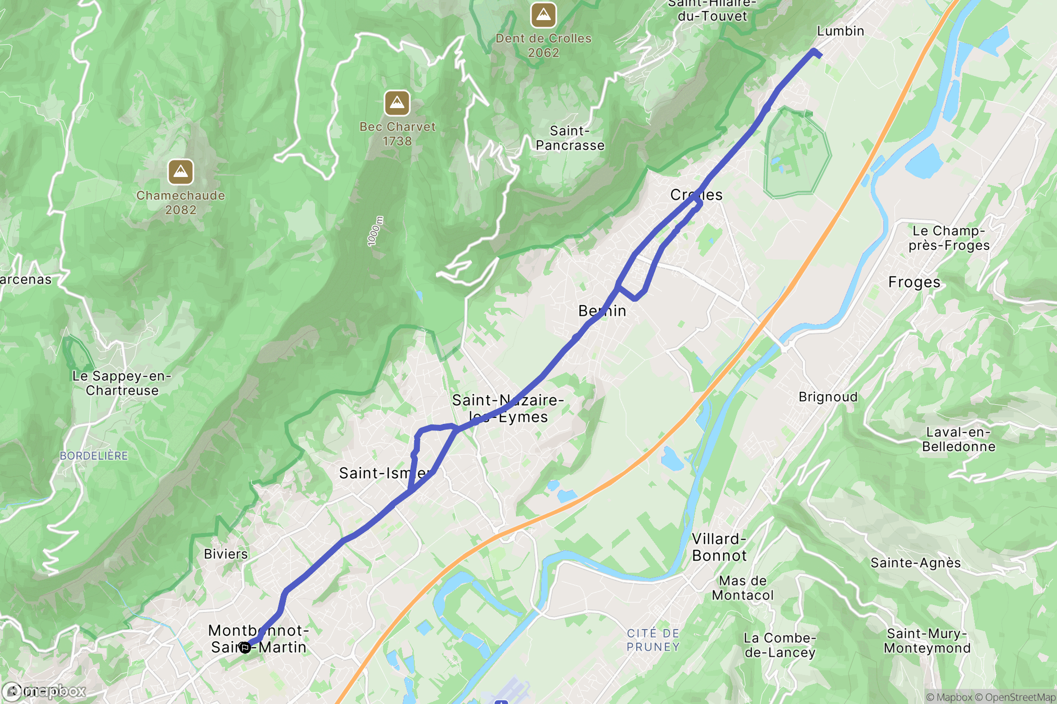 Montbonnot-Saint-Martin : carte du parcours de randonnée - France
