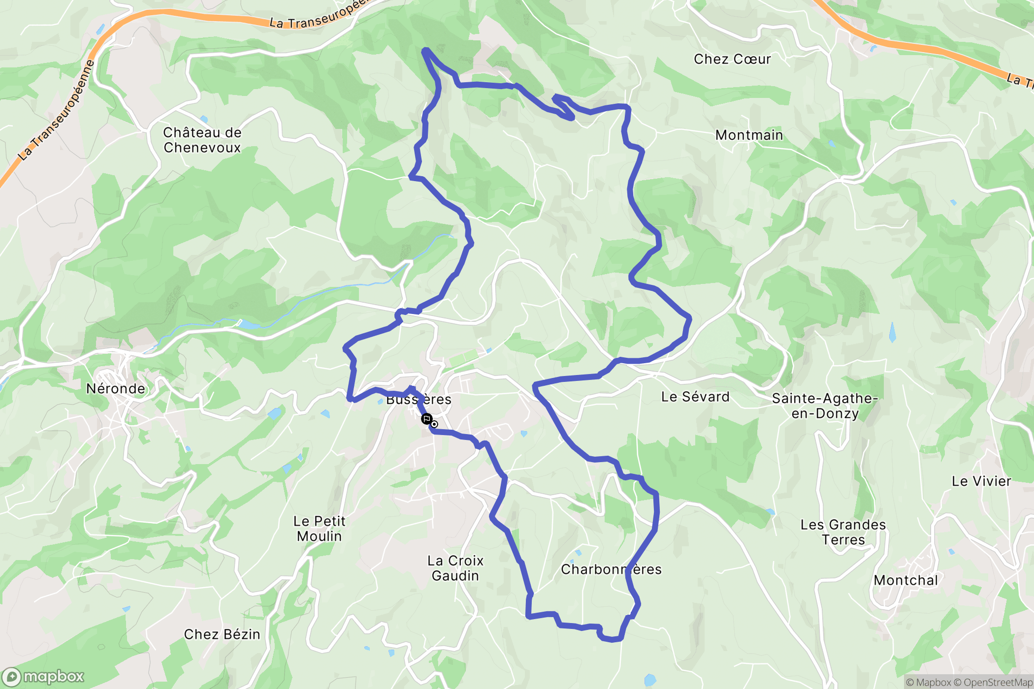 Bussières : carte du parcours de randonnée - France