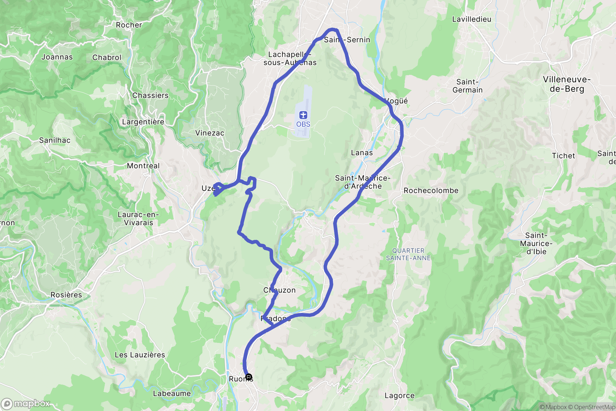 Ruoms : carte du parcours de randonnée - France
