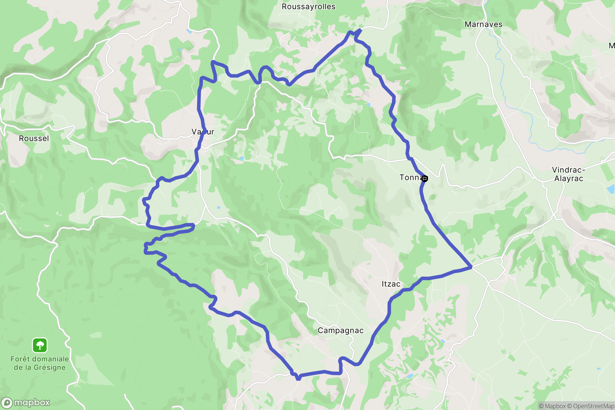 Tonnac : carte du parcours de randonnée - France